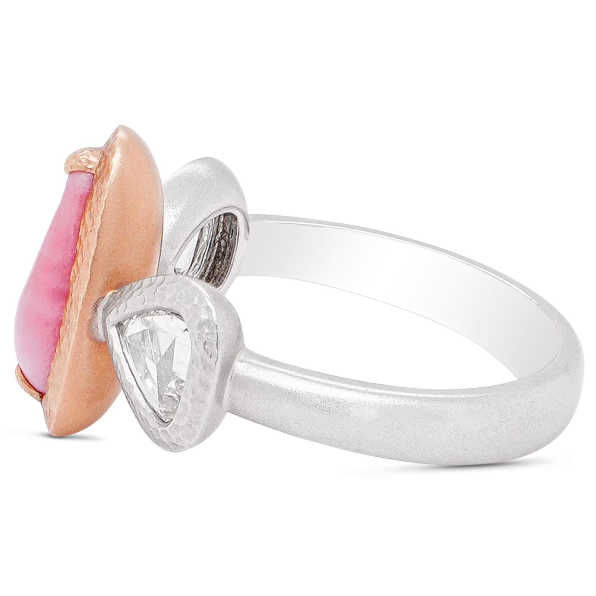Pear Cut 1.42 Carat Caribbean Conch Pearl & 0.60 Carat White Diamond 18K Solitaire Ring For Sale