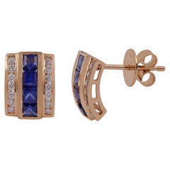 1.42 Carat Clear Sapphire and Diamond Stud Earrings  in 18 Karat Yellow Gold