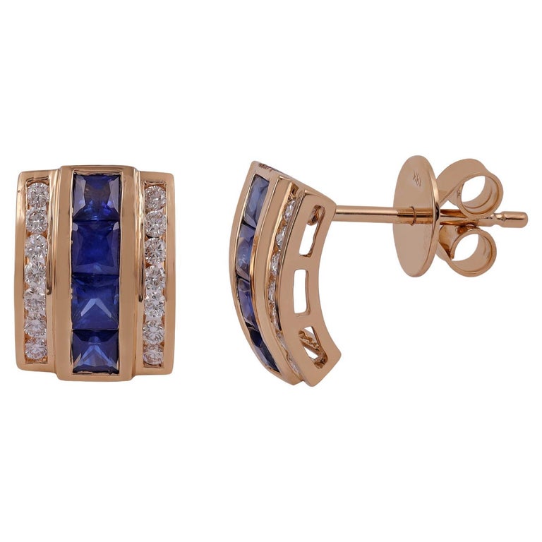 Boucles D'oreilles En Or Blanc 18 Carats - Diamants Et Saphirs - Occasion - Style Boucle Classique