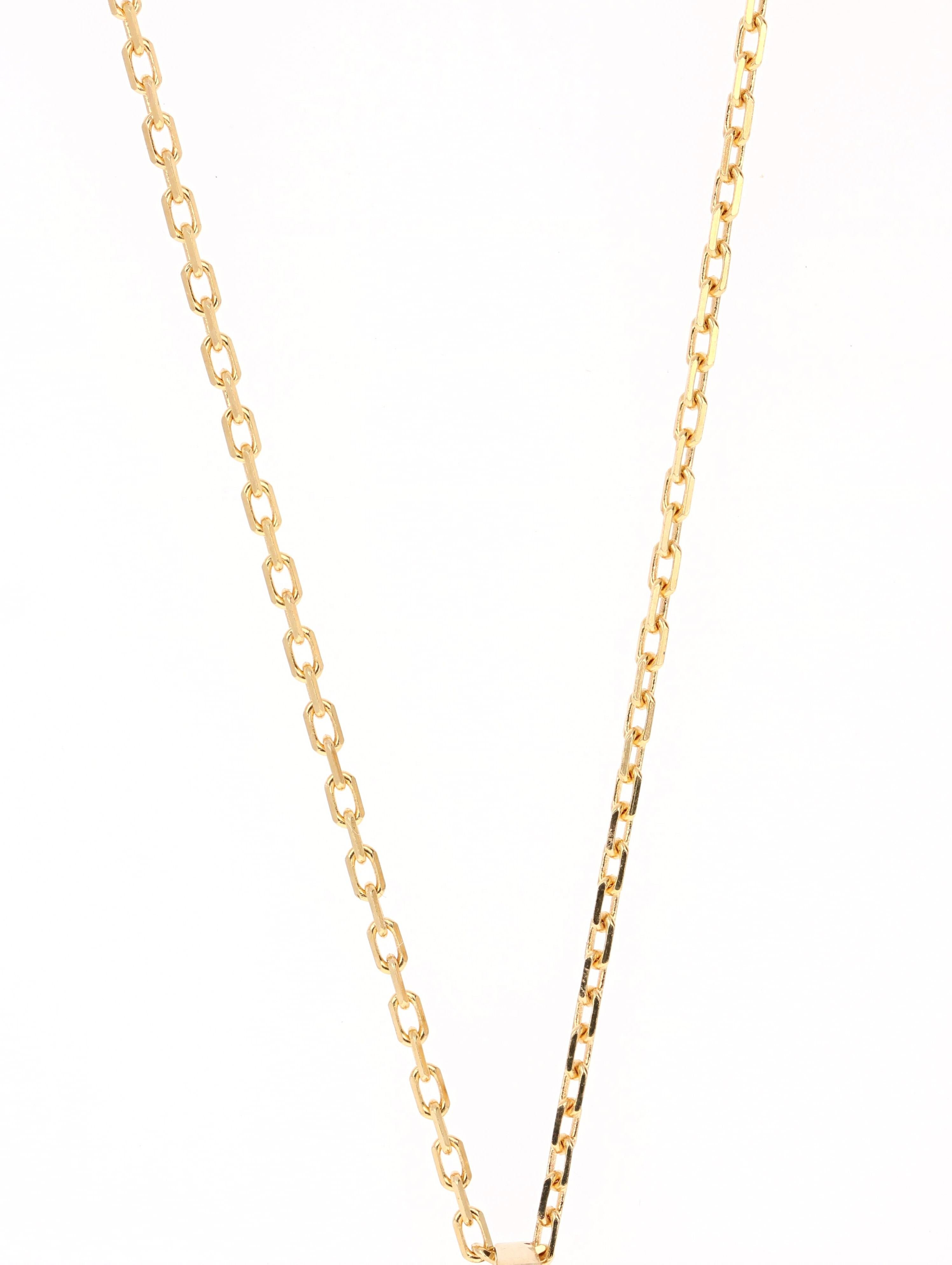 
This pendant has 63 Round Cut Diamonds that weigh 1.42 Carats. The clarity is SI and color is F. 

Made in 14K Yellow Gold weighing approximately 5.3 grams.  

The chain is 7.5 inches in length and with the pendant it is 9.5 inches long.
