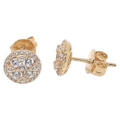 1.42 Carat Cubic Zirconia 14Kt Gold Plated Round Halo Cluster Stud Earrings