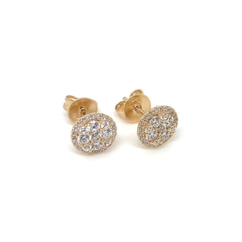Art Deco 1.42 Carat Cubic Zirconia 14Kt Gold Plated Round Halo Cluster Stud Earrings For Sale