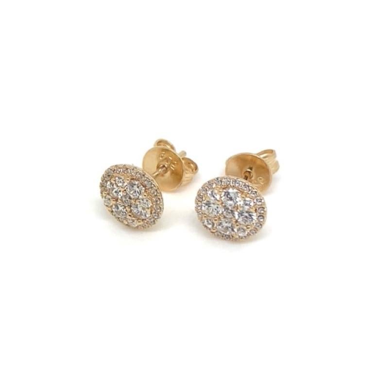 Clous d'oreilles en or 14 carats plaqué zirconia cubique avec halo rond de 1,42 carat Pour femmes en vente