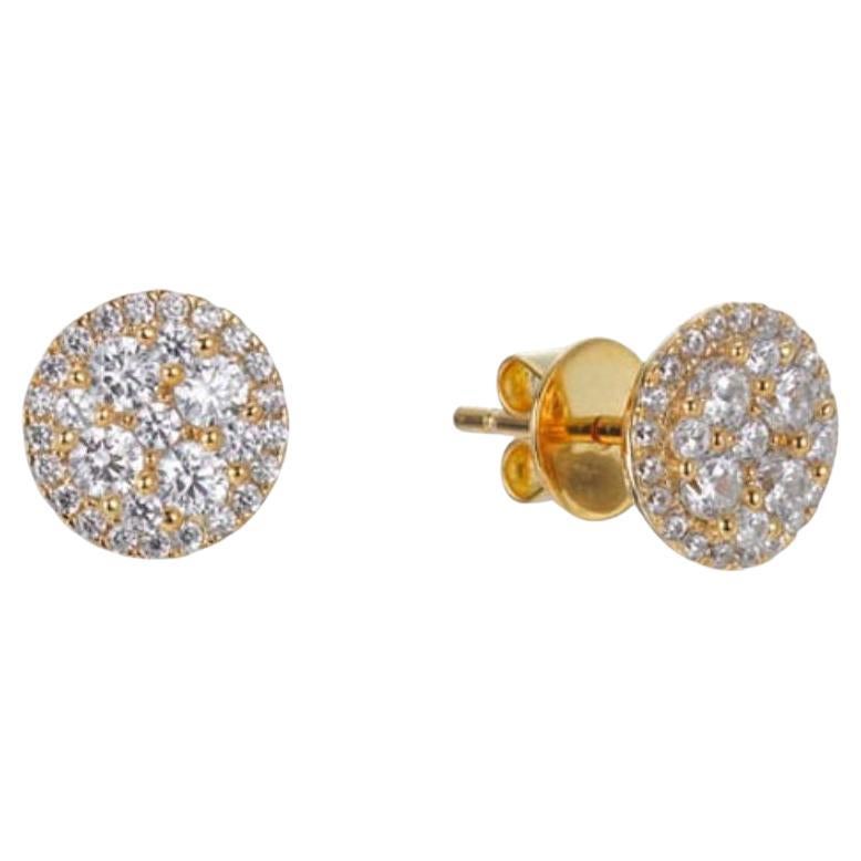 1.42 Carat Cubic Zirconia 14Kt Gold Plated Round Halo Cluster Stud Earrings For Sale