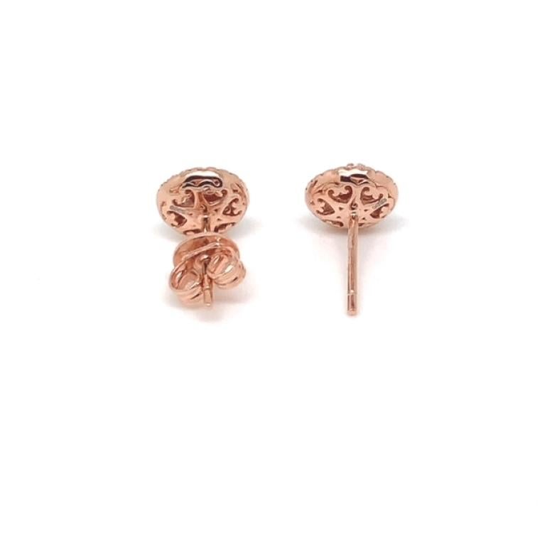 Art Deco 1.42 Carat Cubic Zirconia 14Kt Rose Gold Plated Round Halo Cluster Stud Earrings For Sale