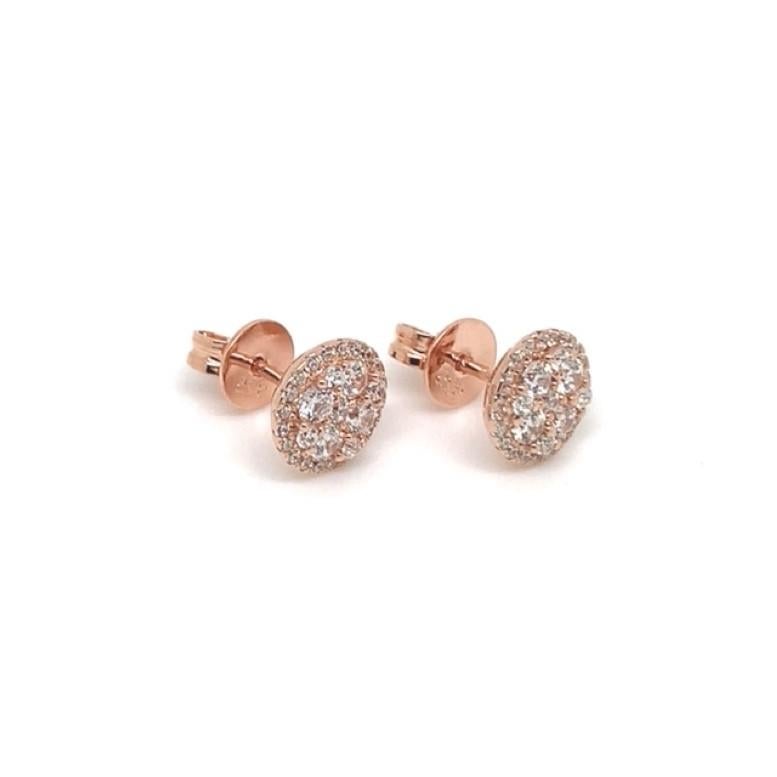 1.42 Carat Cubic Zirconia 14Kt Rose Gold Plated Round Halo Cluster Stud Earrings In New Condition For Sale In London, GB