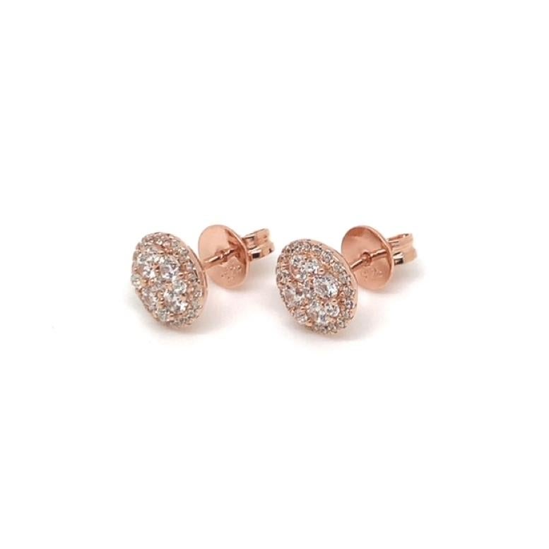 Men's 1.42 Carat Cubic Zirconia 14Kt Rose Gold Plated Round Halo Cluster Stud Earrings For Sale