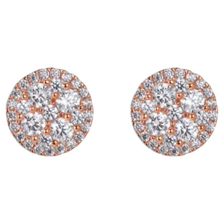 1.42 Carat Cubic Zirconia 14Kt Rose Gold Plated Round Halo Cluster Stud Earrings For Sale