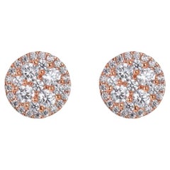 1.42 Carat Cubic Zirconia 14Kt Rose Gold Plated Round Halo Cluster Stud Earrings