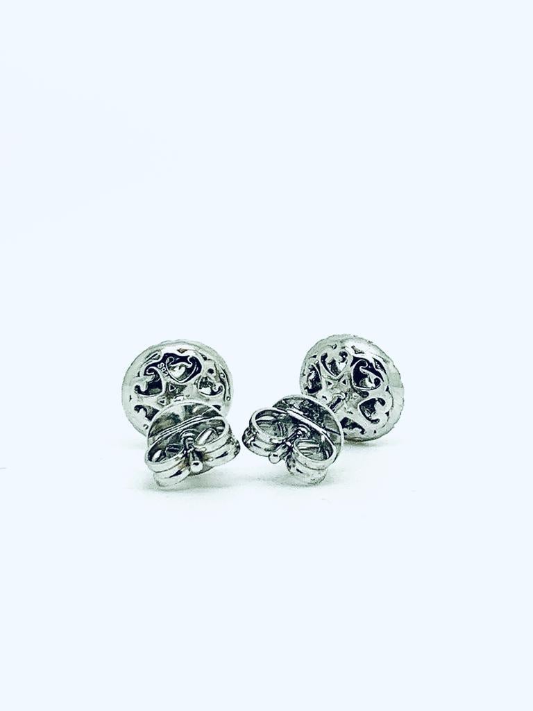 Art Deco 1.42 Carat Cubic Zirconia Sterling Silver Round Halo Cluster Stud Earrings For Sale