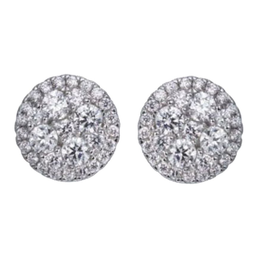 Clous d'oreilles en argent sterling avec halo rond et zirconia cubique de 1,42 carat