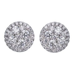 Clous d'oreilles en argent sterling avec halo rond et zirconia cubique de 1,42 carat