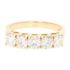 1.42 Carat Diamond 5-Stone 14 Karat Yellow Gold Ring
