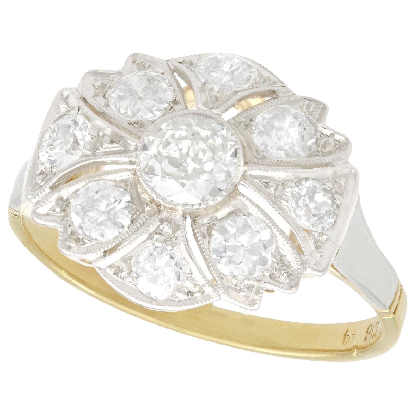 Art Deco 1.42 Carat Diamond and Yellow Gold Cocktail Ring, Circa 1925 For Sale
