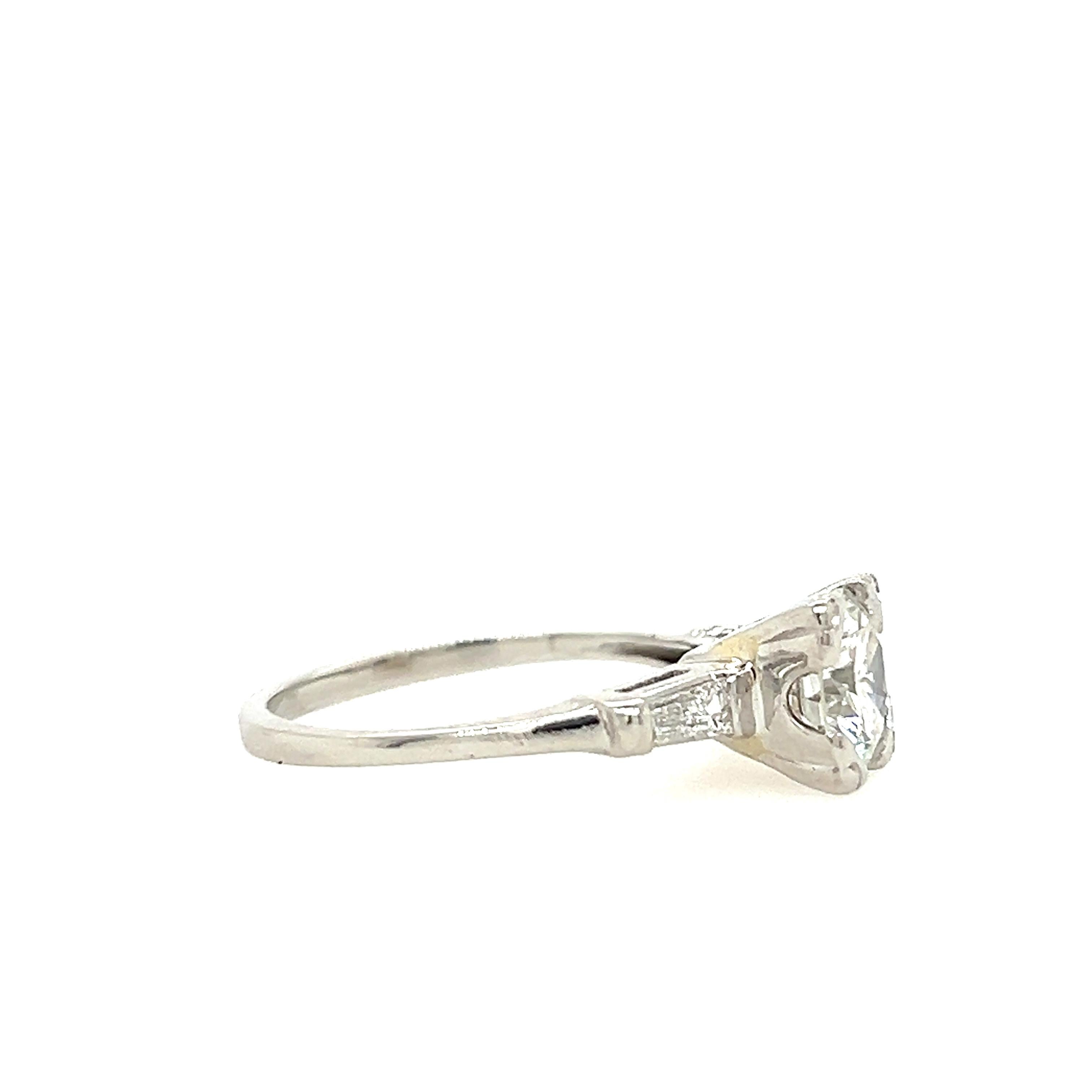 Women's or Men's 1.42 Carat Diamond Platinum Engagement Ring 1950s For Sale