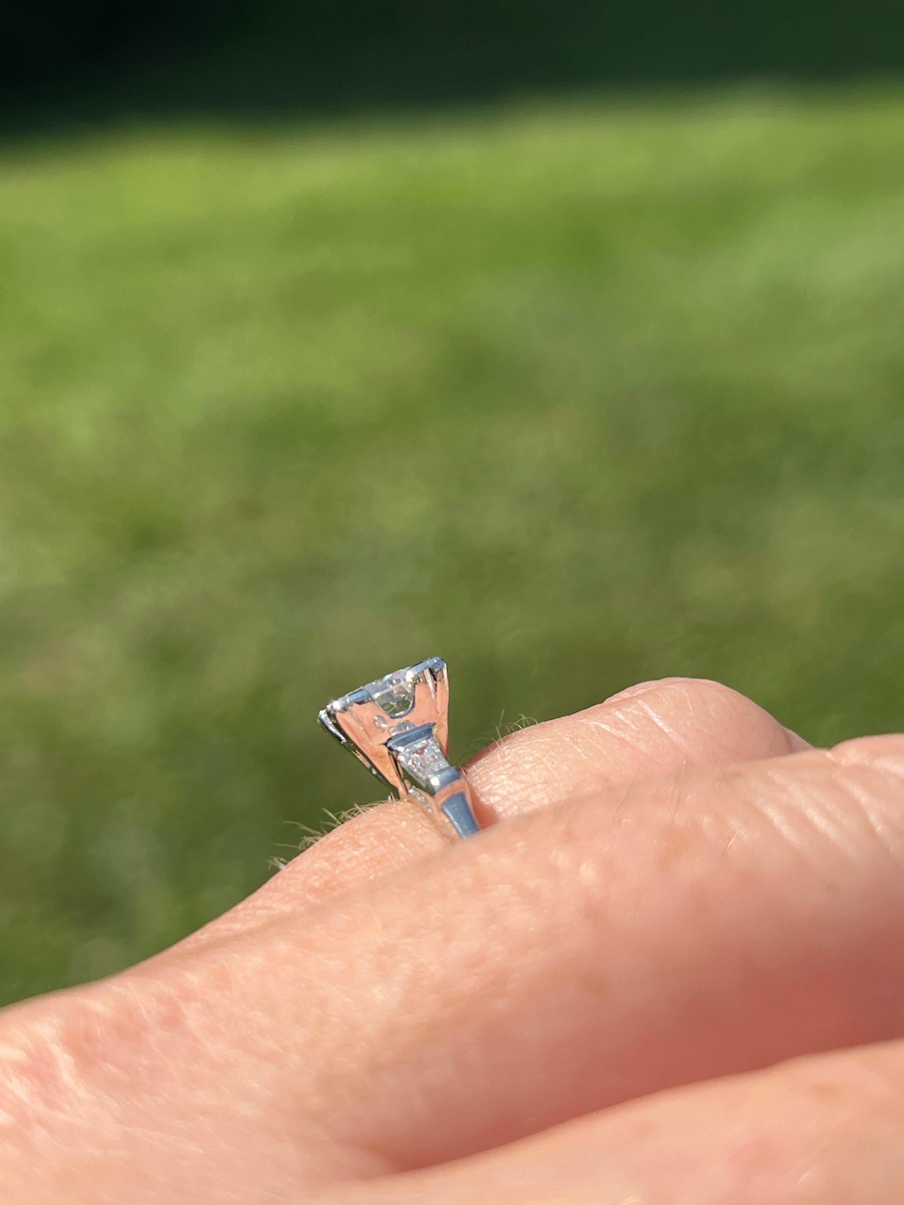 1.42 Carat Diamond Platinum Engagement Ring 1950s For Sale 4