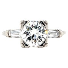 Bague de fiançailles en platine avec 1,42 carat de diamant 1950s