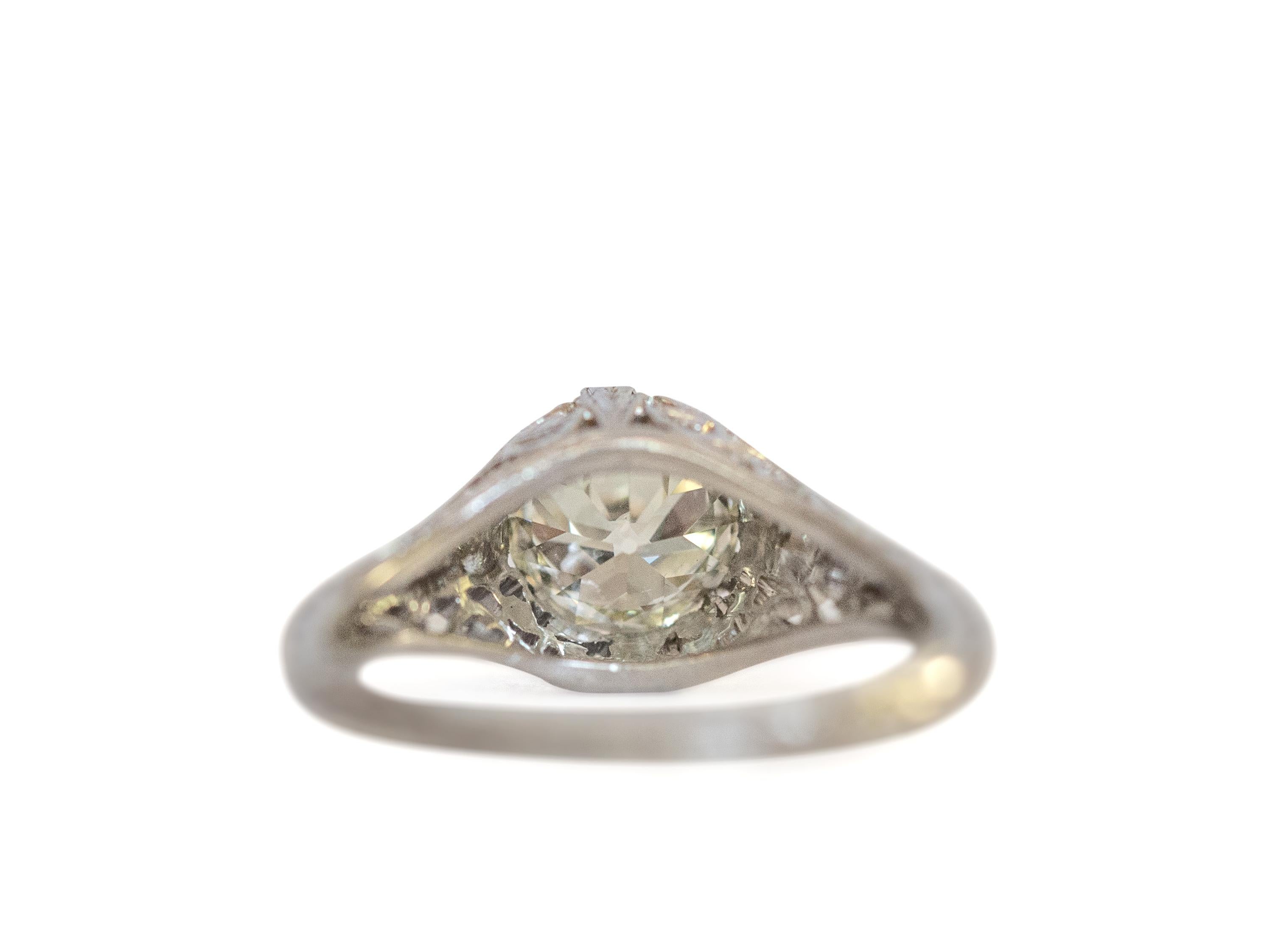 Old European Cut 1.42 Carat Diamond Platinum Engagement Ring For Sale