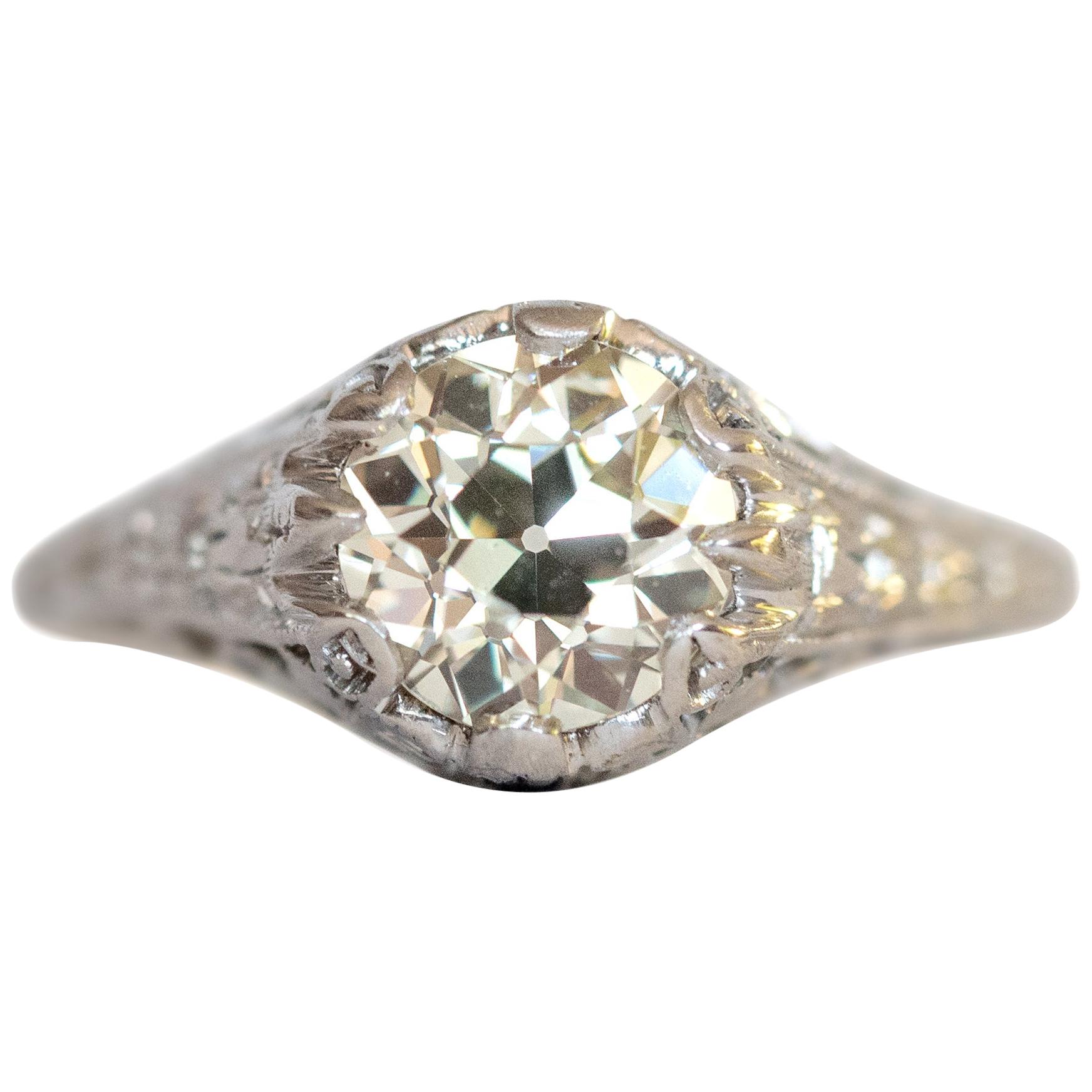 1.42 Carat Diamond Platinum Engagement Ring For Sale