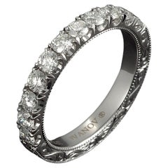 1.42 Carat Diamond Wedding Band FG-VS Hand Engraved Eternity Ring 18K White Gold