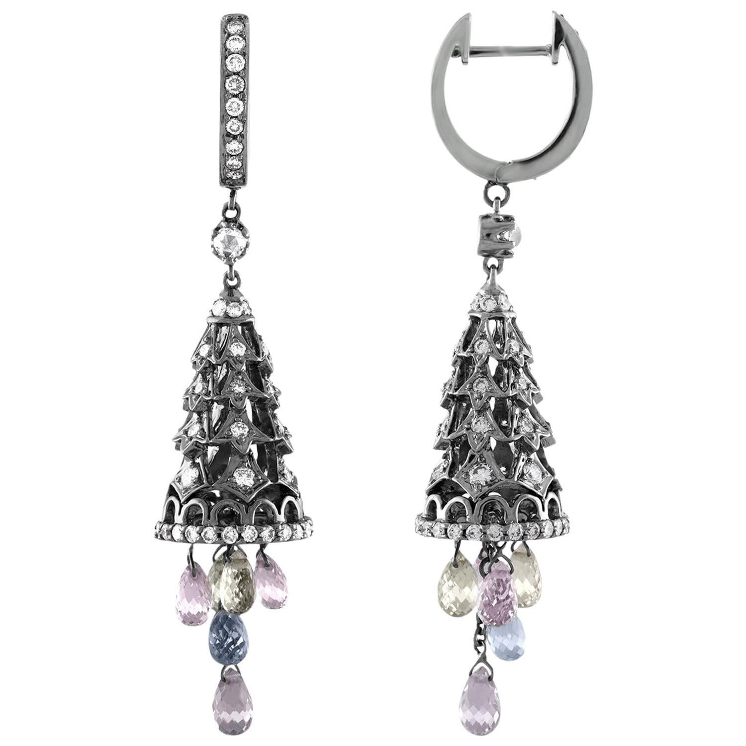 Pendientes de Oro de 1,42 Quilates con Zafiro Briolettes Colgantes
