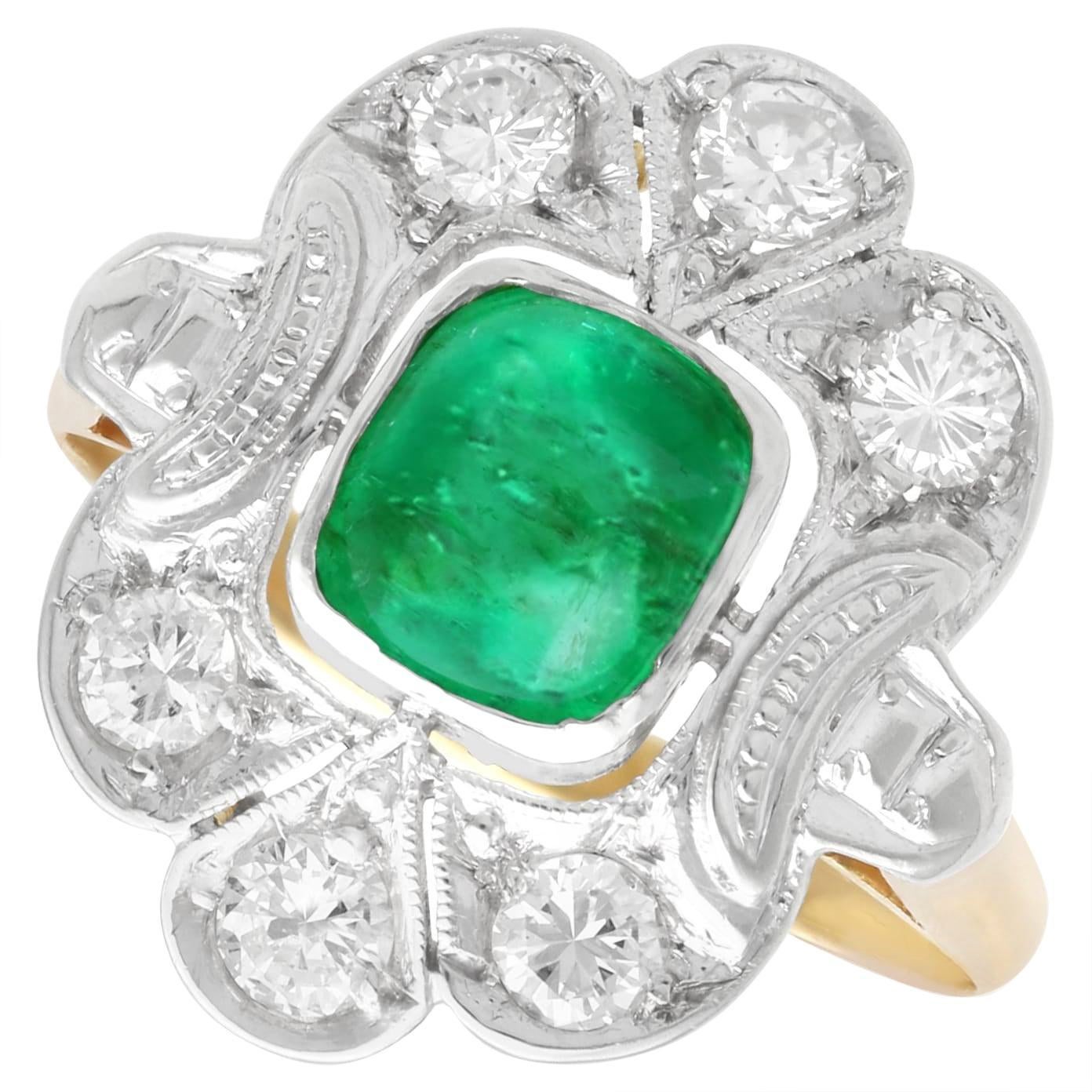 1,42 Karat Smaragd 0,85 Karat Diamant 18k Gelbgold Kleid-Ring Circa 1930