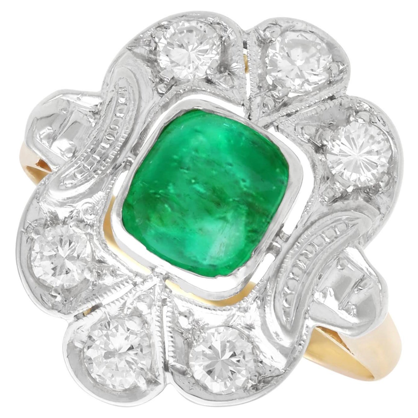 Smeraldo da 1,42 carati e diamante da 0,85 carati - Anello da cocktail in oro giallo 18 carati Circa 1930