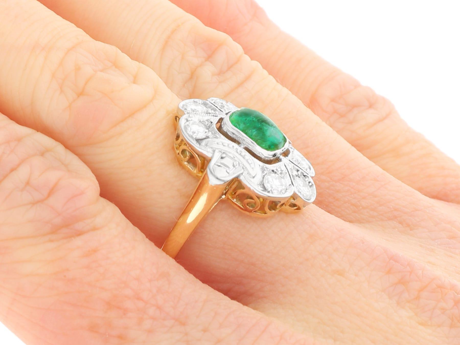 1.42 Carat Emerald 0.85 Carat Diamond 18k Yellow Gold Dress Ring Circa 1930 For Sale 5