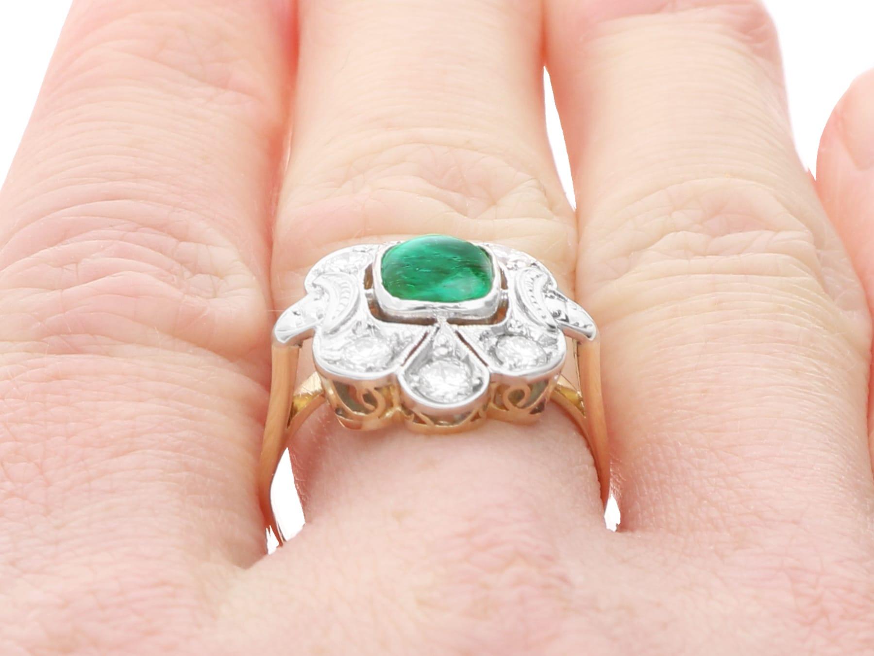 1.42 Carat Emerald 0.85 Carat Diamond 18k Yellow Gold Dress Ring Circa 1930 For Sale 6