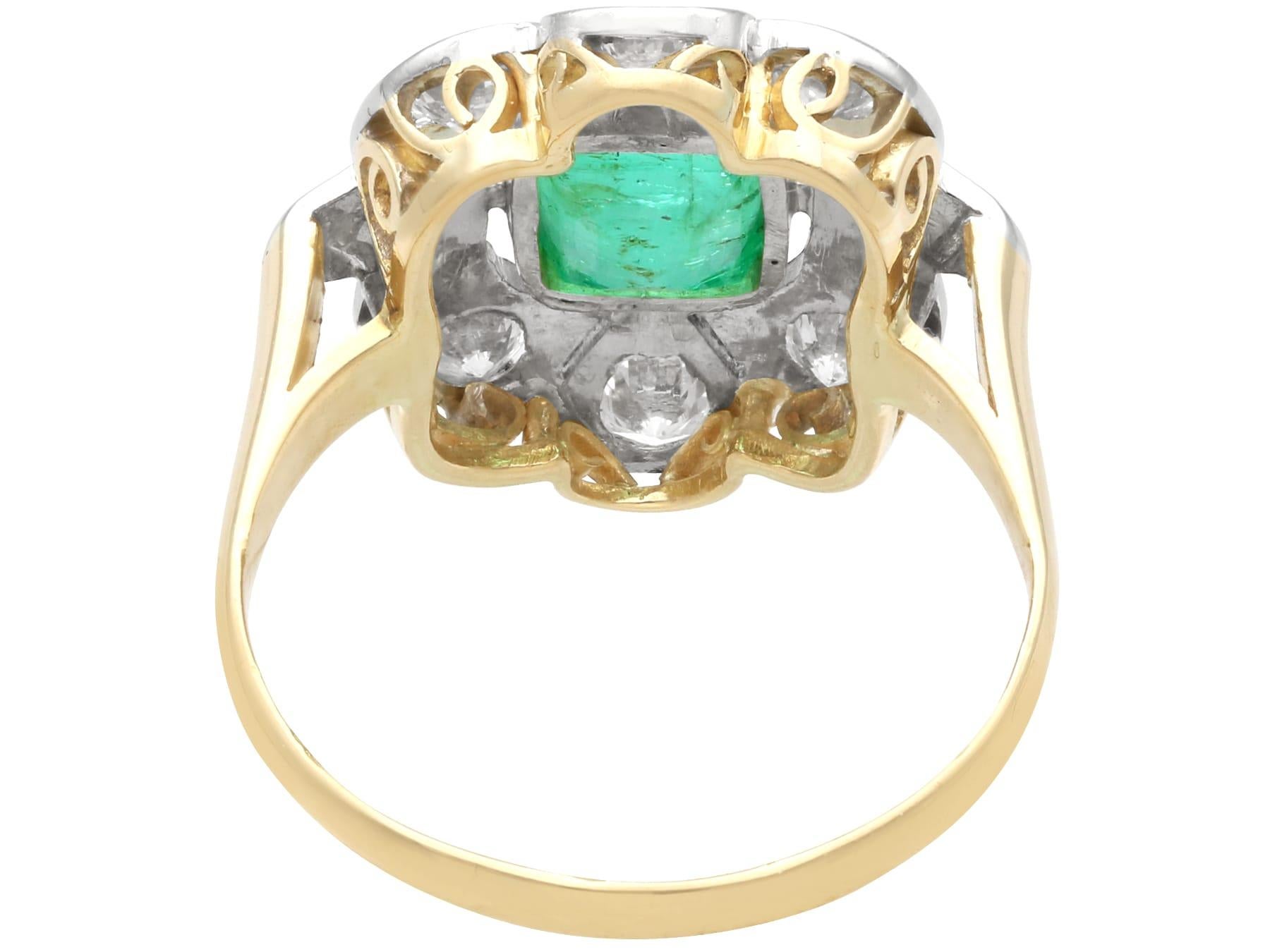 1.42 Carat Emerald 0.85 Carat Diamond 18k Yellow Gold Dress Ring Circa 1930 For Sale 1