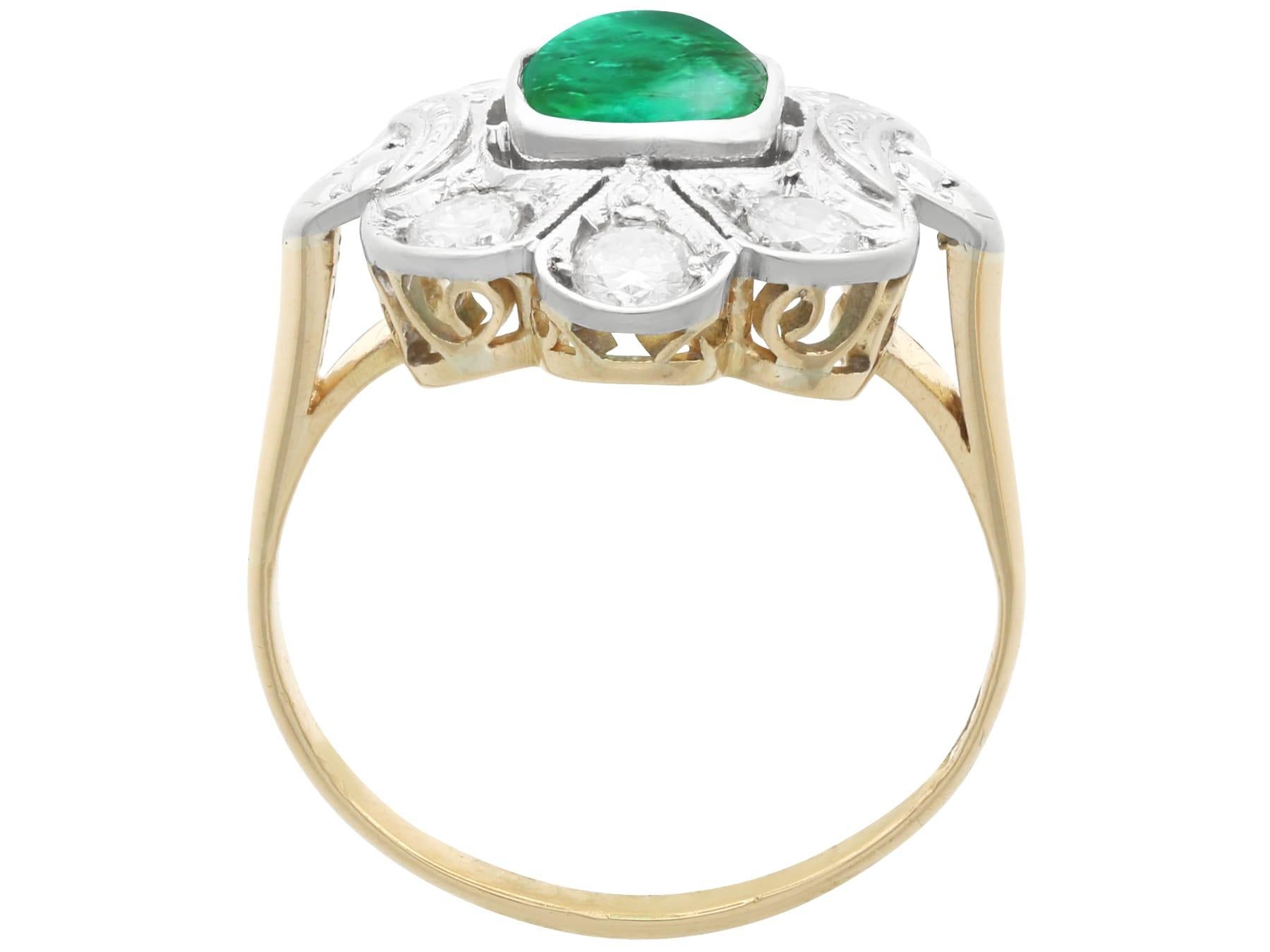 1.42 Carat Emerald 0.85 Carat Diamond 18k Yellow Gold Dress Ring Circa 1930 For Sale 2