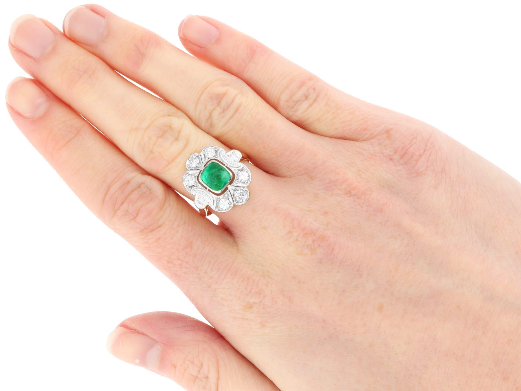 1.42 Carat Emerald 0.85 Carat Diamond 18k Yellow Gold Dress Ring Circa 1930 For Sale 4