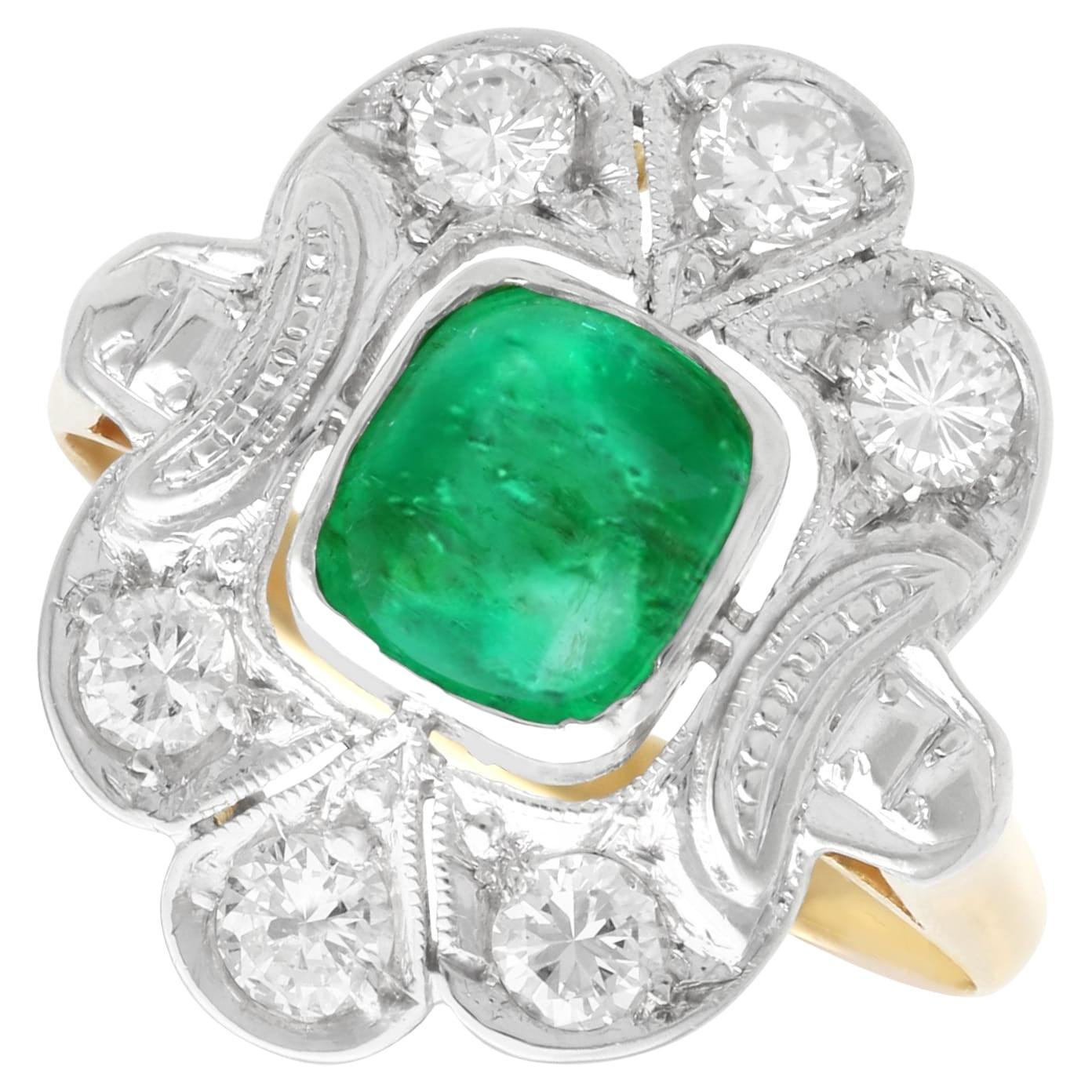 1.42 Carat Emerald 0.85 Carat Diamond 18k Yellow Gold Dress Ring Circa 1930