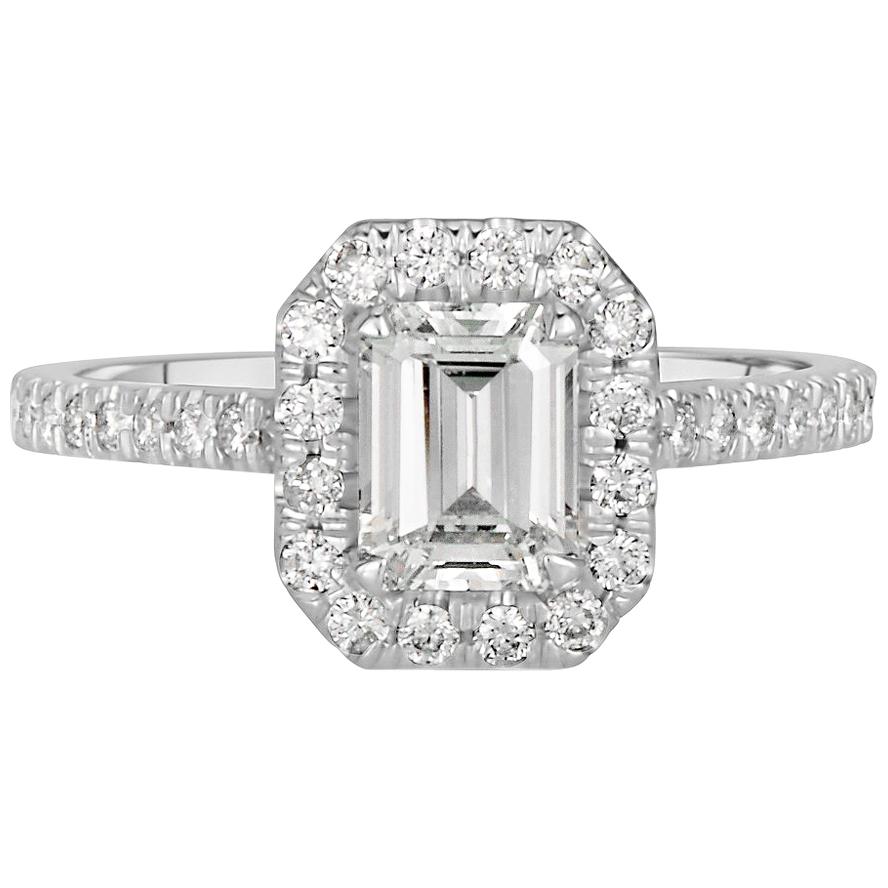 1.42 Carat Emerald Cut Diamond Engagement Ring For Sale