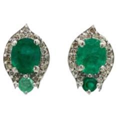1.42 Carat Emerald Diamond Stud Earrings For Her in 925 Silver 