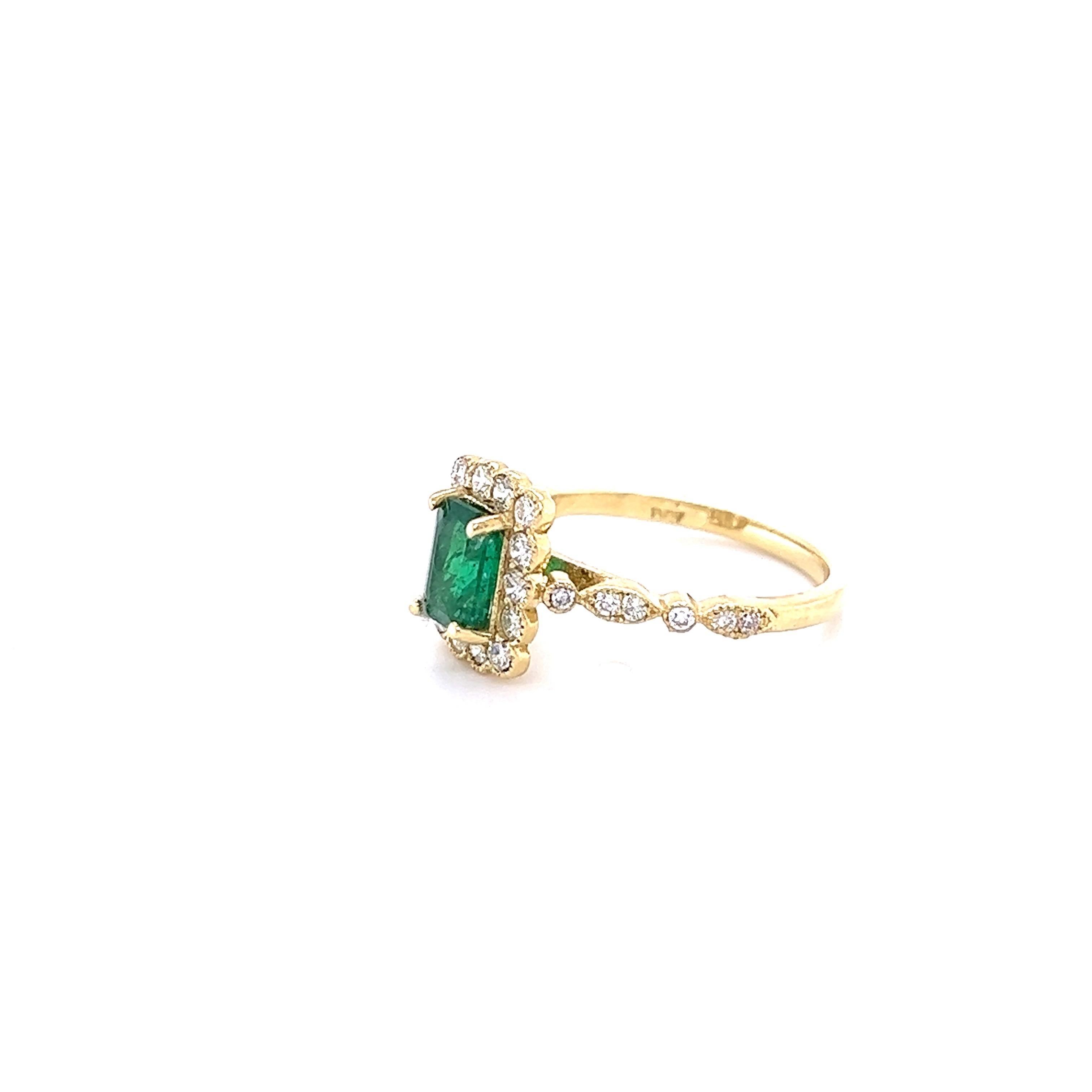 1.42 Karat Smaragd-Diamant-Verlobungsring aus Gelbgold (Zeitgenössisch)
