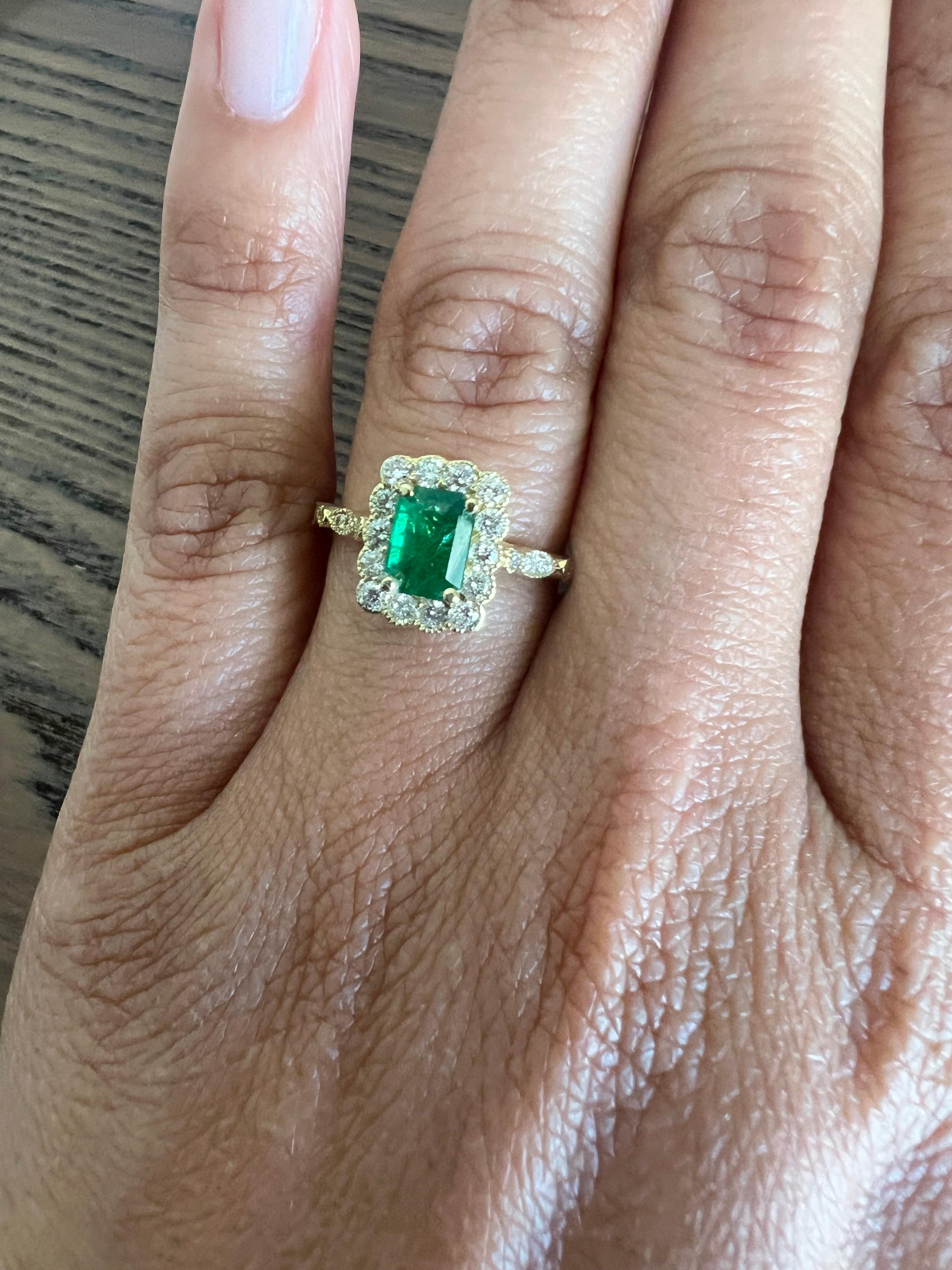 1.42 Karat Smaragd-Diamant-Verlobungsring aus Gelbgold Damen