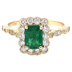 1.42 Karat Smaragd-Diamant-Verlobungsring aus Gelbgold