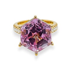 14.2 Carat Kunzite Round Diamond Yellow Gold Ring