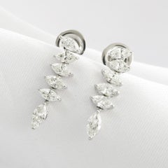 1.42 Carat Marquise Cut Natural Diamond Drop Earrings in 18K White Gold