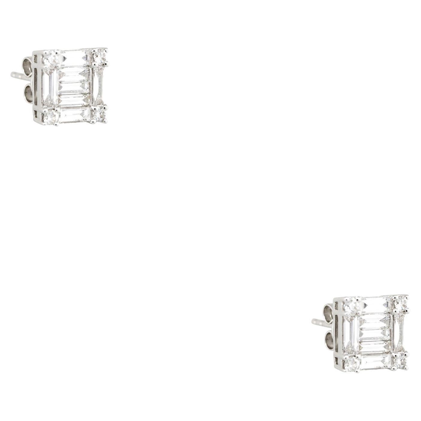 1.42 Carat Multi-Shape Square Diamond Stud Earrings 18 Karat in Stock