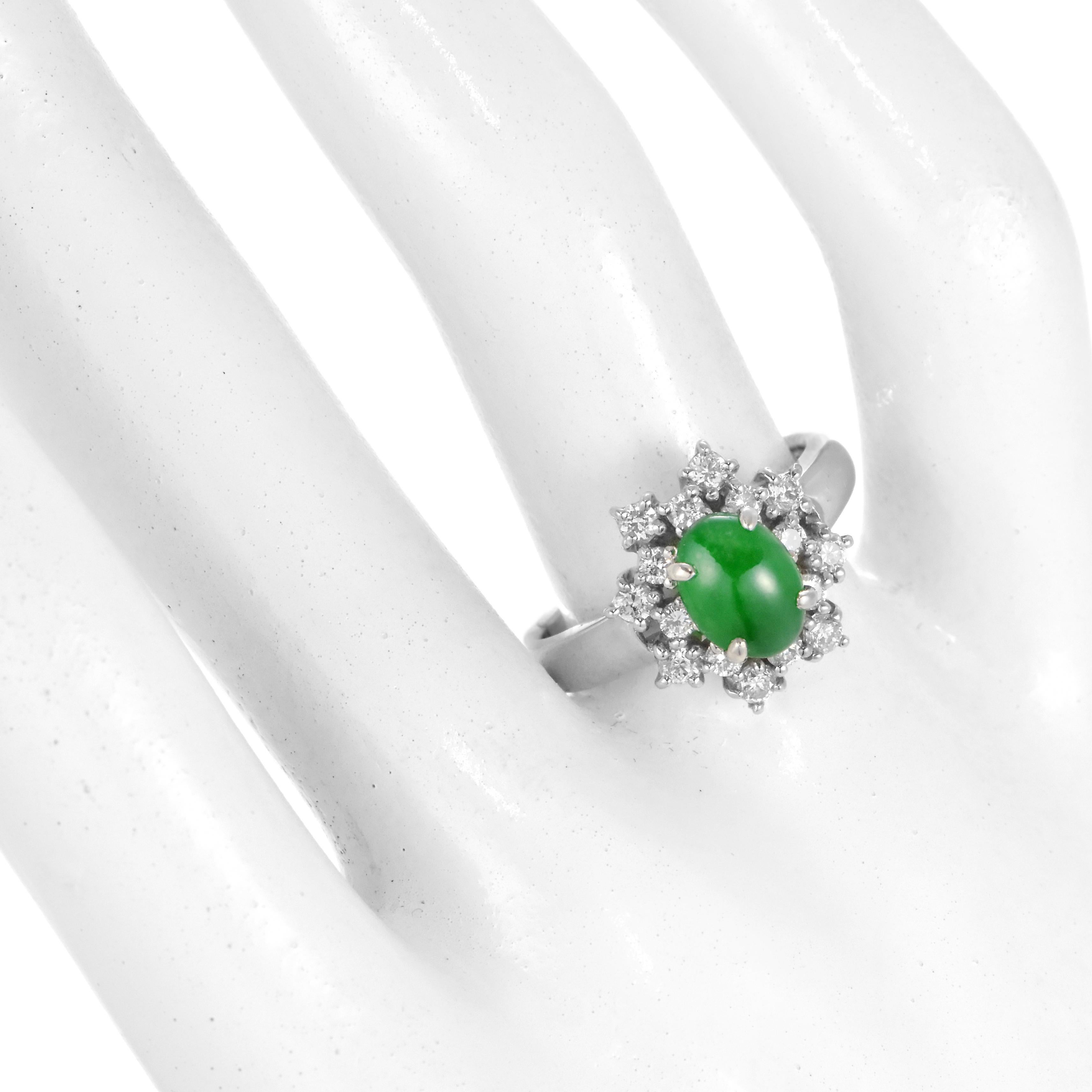 Modern 1.42 Carat Natural Type A Jade and Diamond Ring Made in Platinum For Sale