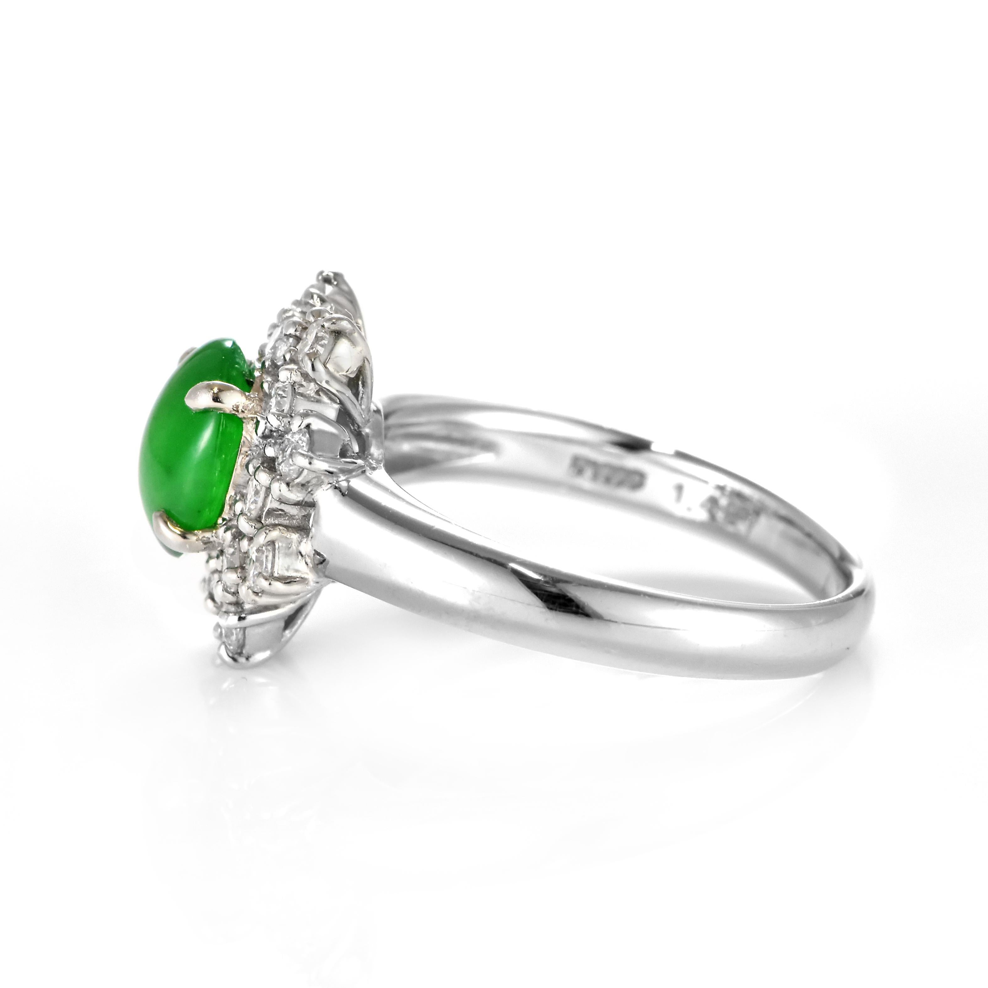 Women's 1.42 Carat Natural Type A Jade and Diamond Ring Made in Platinum For Sale