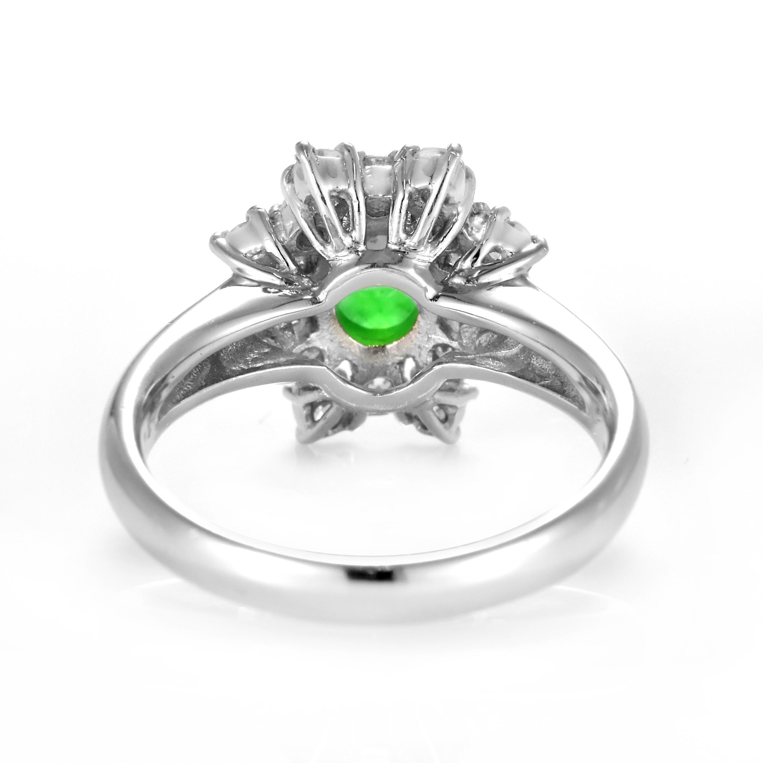 1.42 Carat Natural Type A Jade and Diamond Ring Made in Platinum For Sale 1