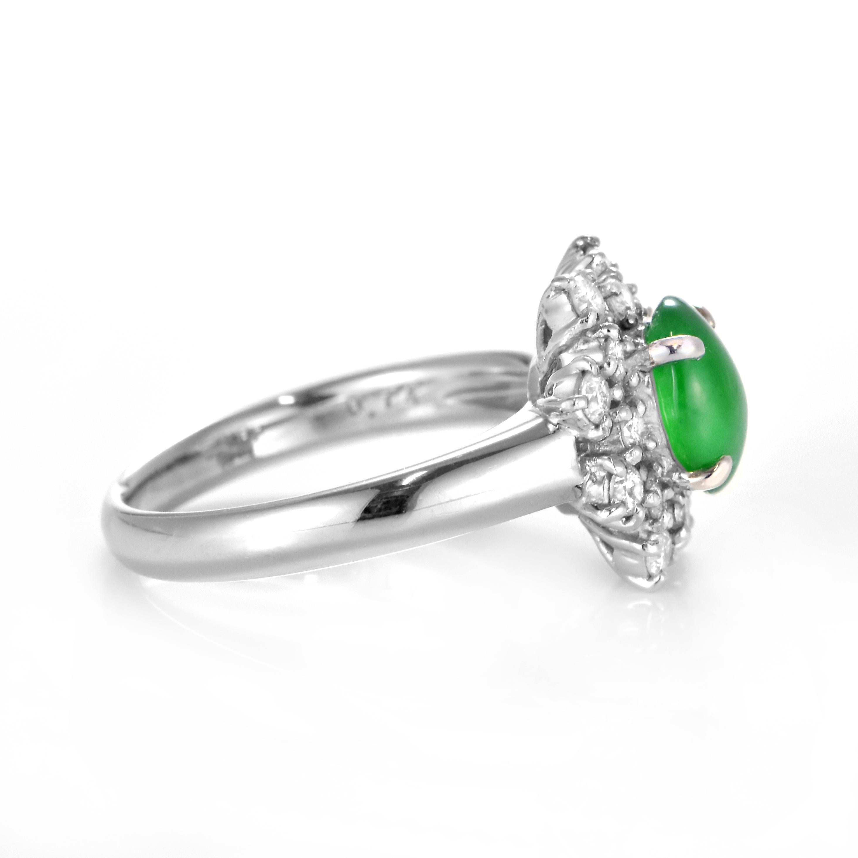 1.42 Carat Natural Type A Jade and Diamond Ring Made in Platinum For Sale 2