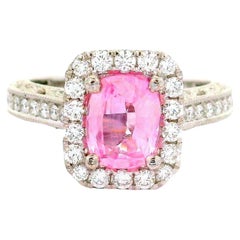 Anillo Halo de Oro Blanco de 18k con Diamante Zafiro Padparadscha sin Calor de 1,42 Quilates, GIA
