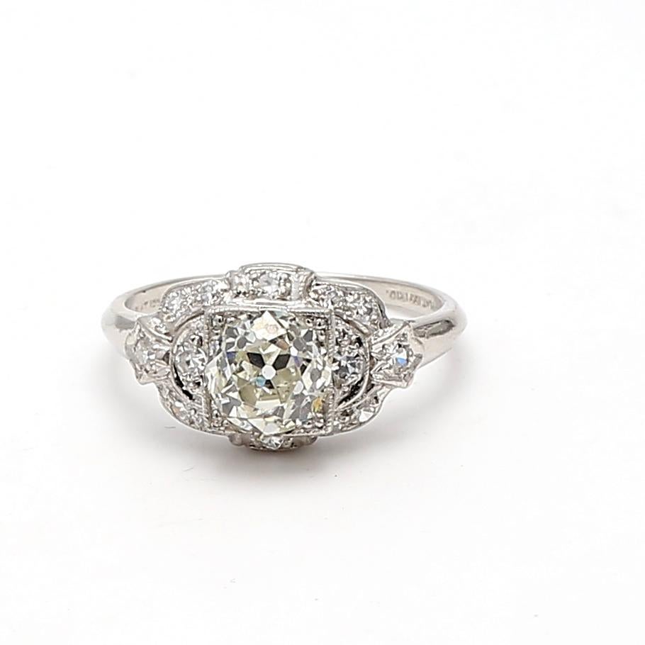 Bague de mariage en platine avec diamant taille européenne ancienne de 1,42 carat K-VS1 en vente 5