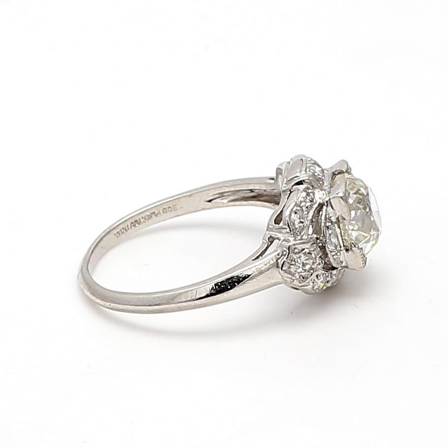 Bague de mariage en platine avec diamant taille européenne ancienne de 1,42 carat K-VS1 Bon état - En vente à New York, NY