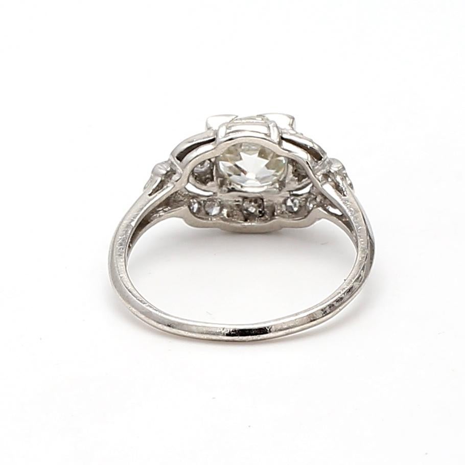 Bague de mariage en platine avec diamant taille européenne ancienne de 1,42 carat K-VS1 en vente 1