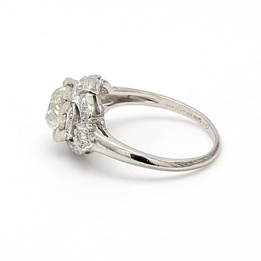 Bague de mariage en platine avec diamant taille européenne ancienne de 1,42 carat K-VS1 en vente 3